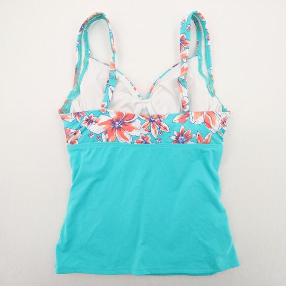 Lands End Tankini Top Blue Coral Floral Twist Front Ruched Built In Bra Size 2 - Picture 8 of 8